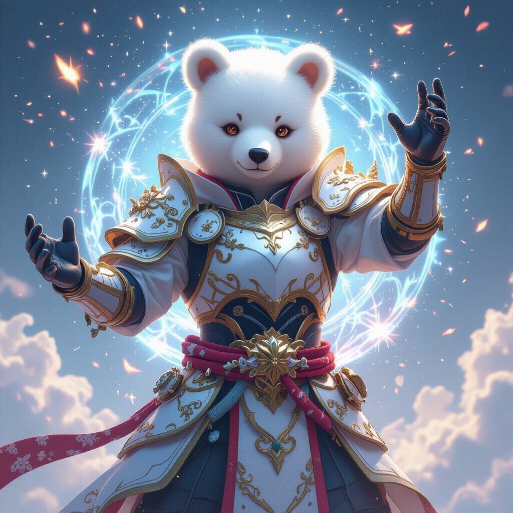 Comet Bear Hero in Space Armor, Anime Style