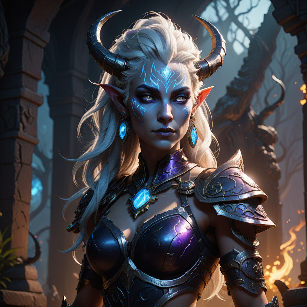 Ethereal Draenei Goddess in Vibrant Fantasy Landscape