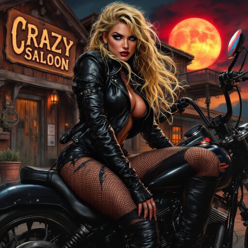 Apocalyptica Goddess on Harley Davidson Motorcycle