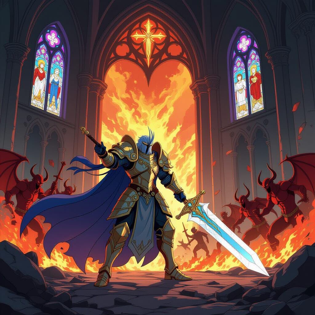 Paladin vs Demons in Anime Style