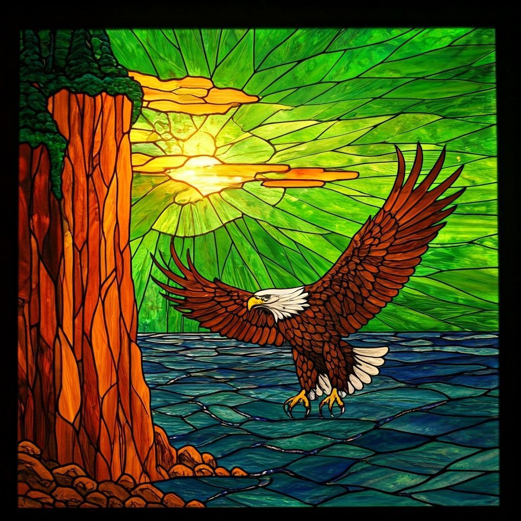Neon Stained Glass Mosaic with Geometric Eagle