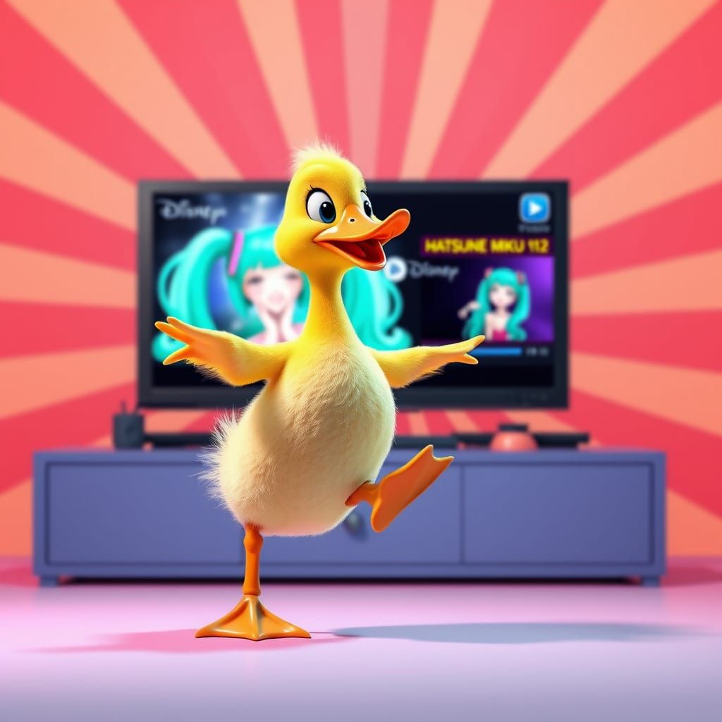 Dancing Duck Watches Hatsune Miku: Pixar-Style 3D Art