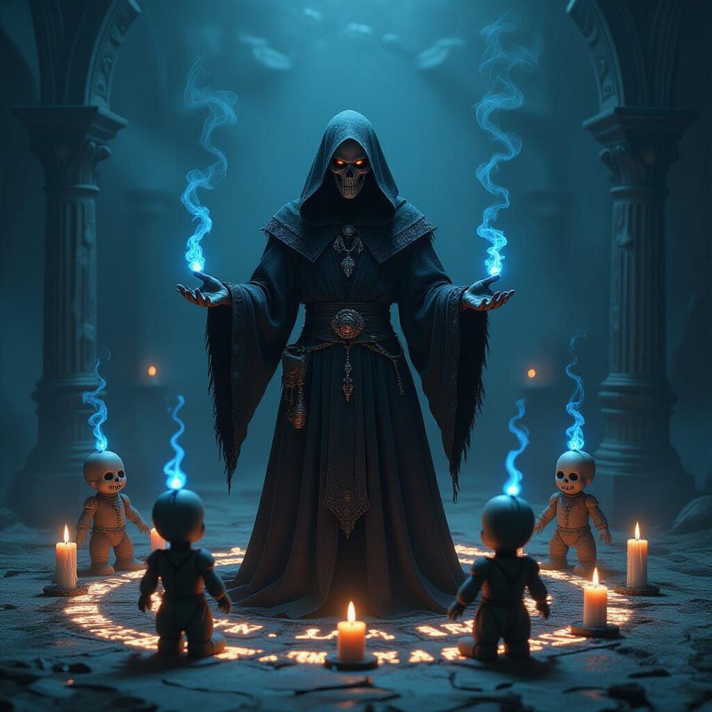 Mystical Necromancer Ritual with Voodoo Dolls