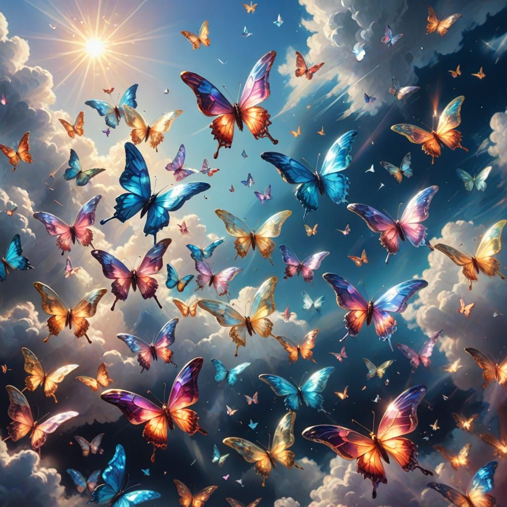 Crystal Butterflies Soaring: A Vibrant Oil Painting