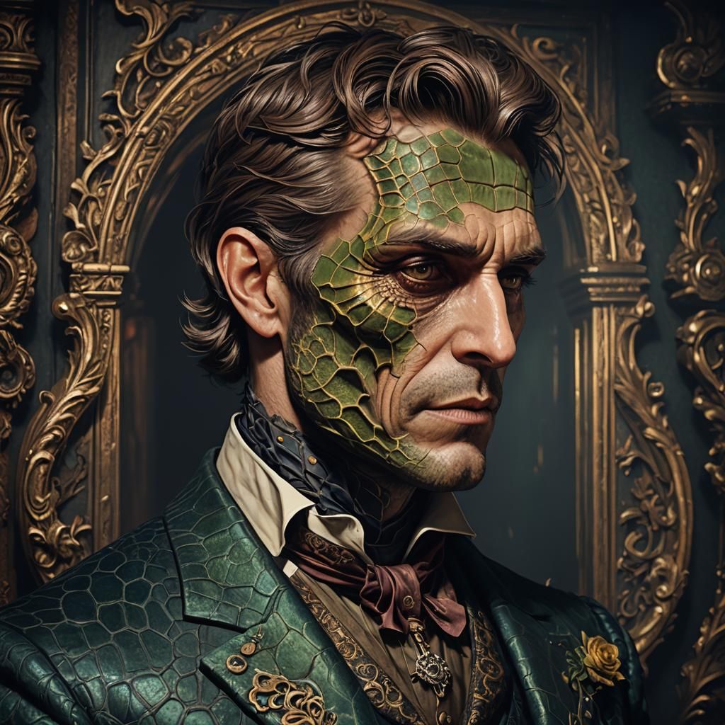 Victorian Man Transforms into Reptile: Matte Painting