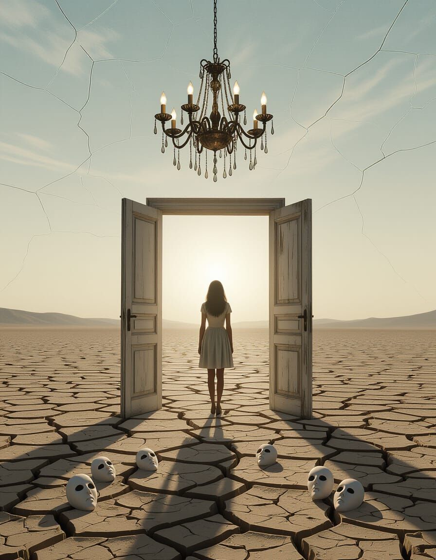 Surreal Horror in a Timeless Wasteland with Open Doors