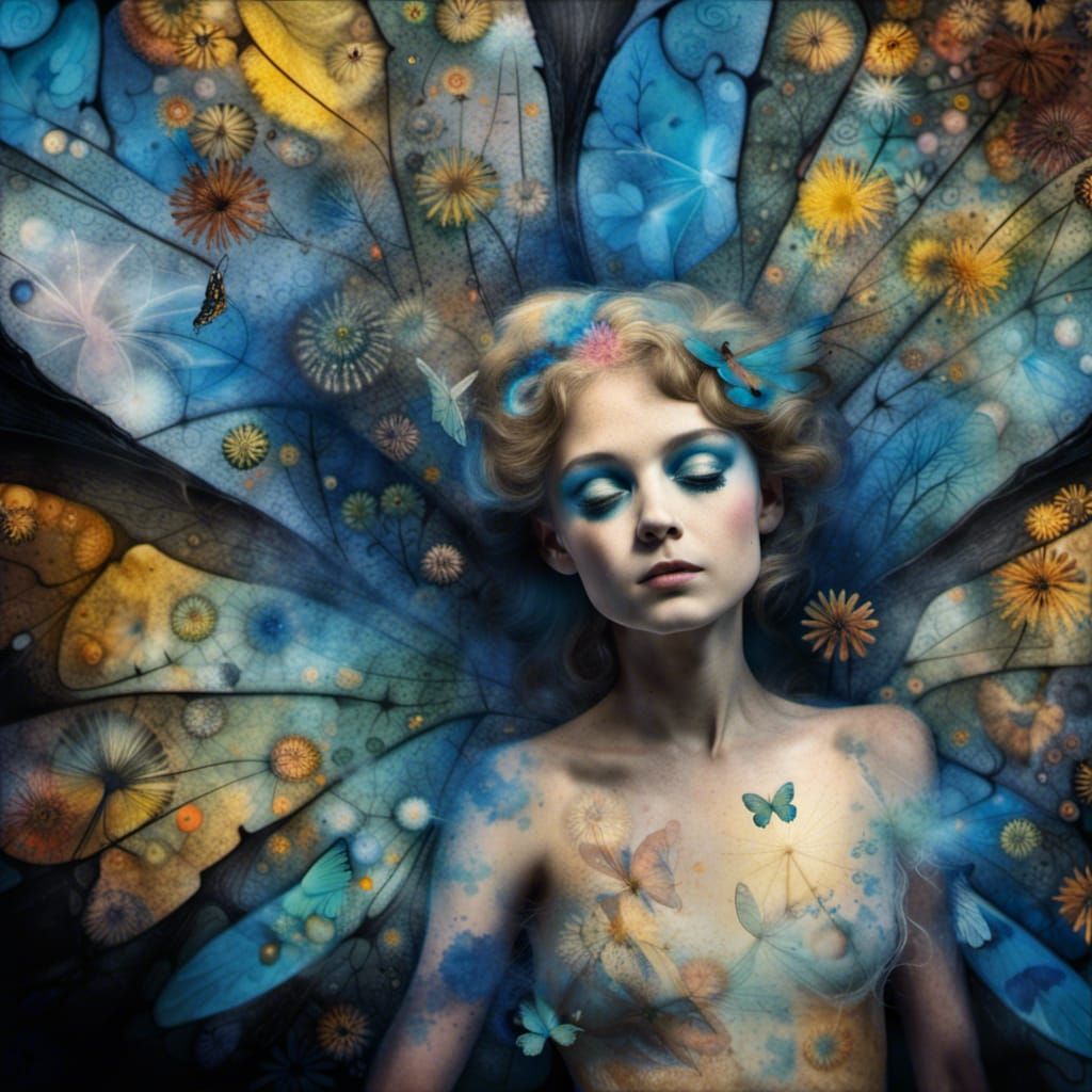 Winged Fairy in Dandelion Dreamscape: Surreal Art