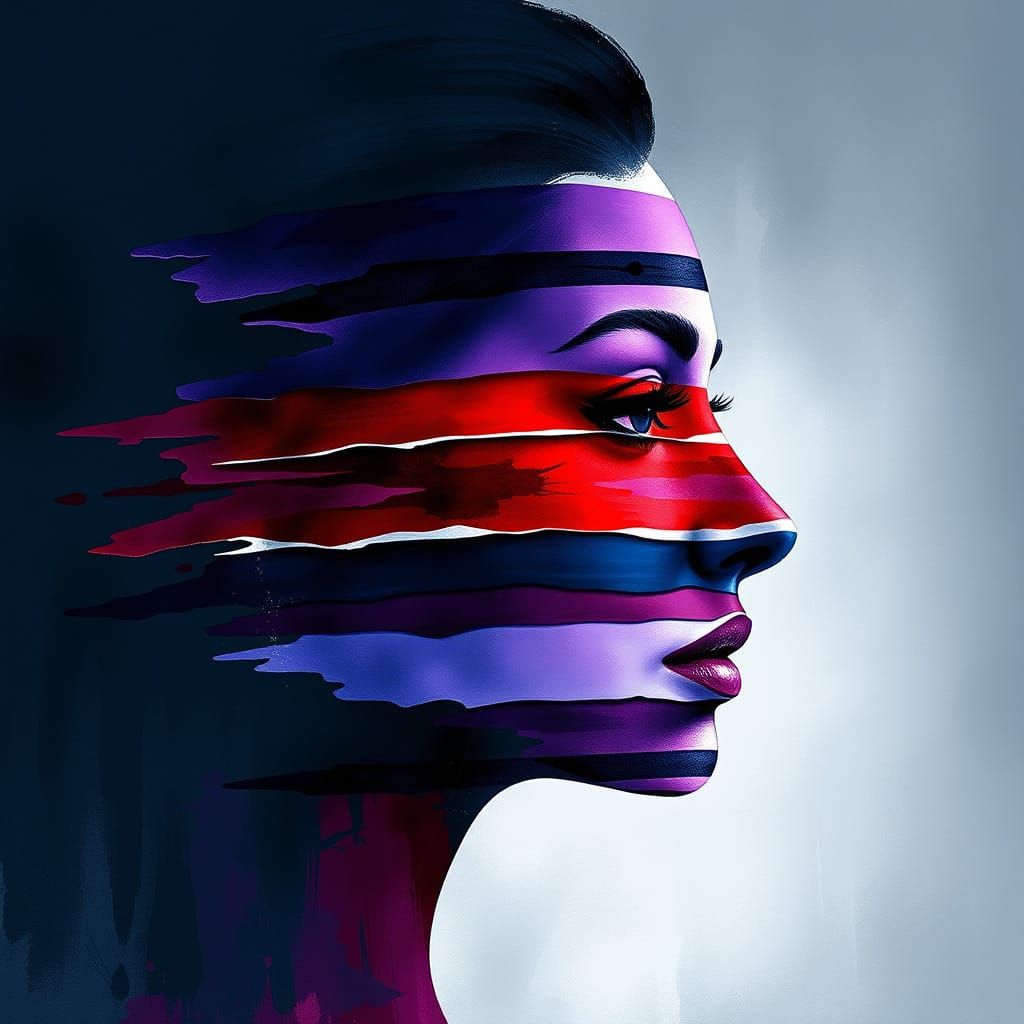 Abstract Woman's Face in Expressive Watercolor Style