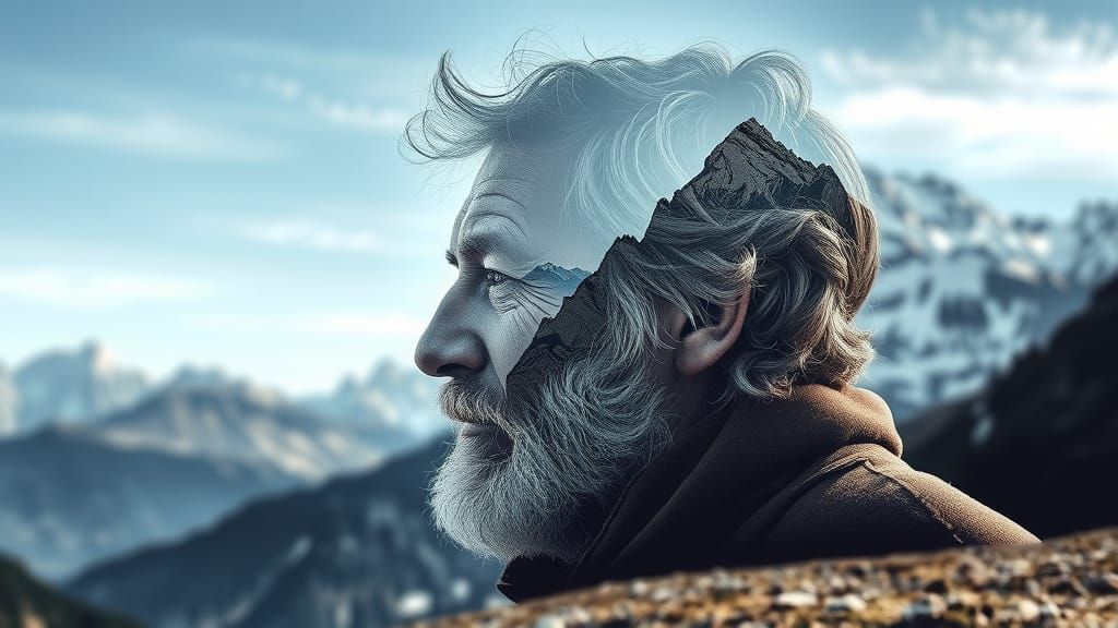 Old Mountain Man Double Exposure Art