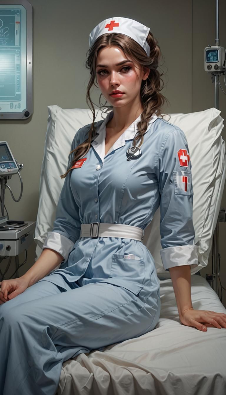 Bored Nurse Lounging: Digital Art Portrait