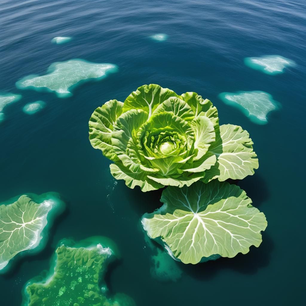 Giant Iceberg Lettuce Floating on Ocean