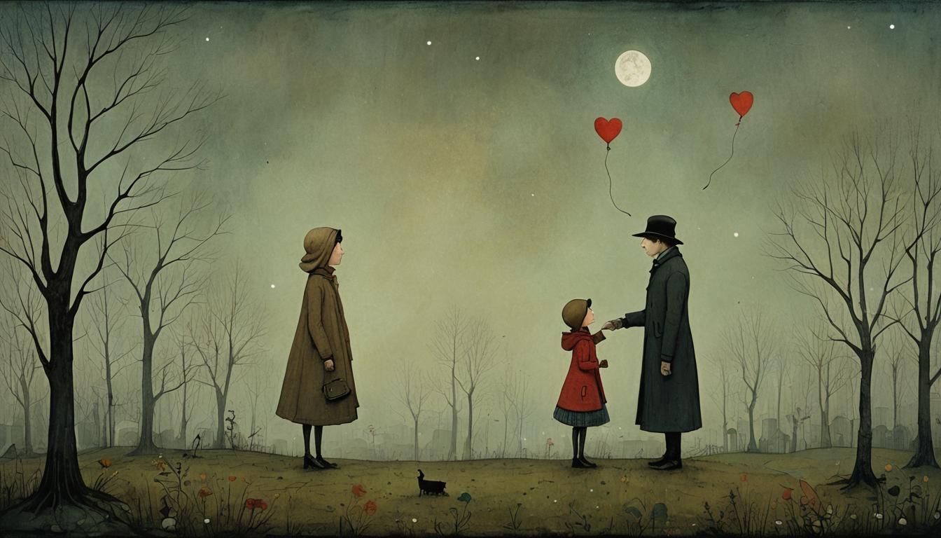 Moody Love Story Illustration in Mixed Artistic Styles