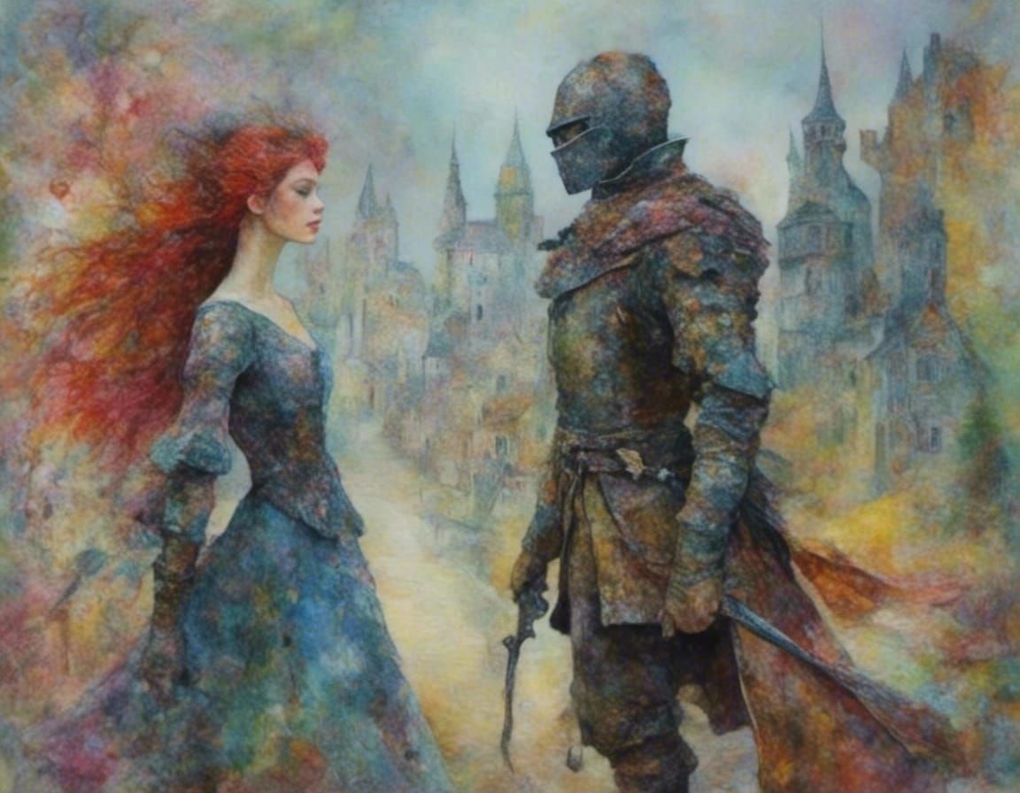 Woman and Knight with Anti Color Fume Effect