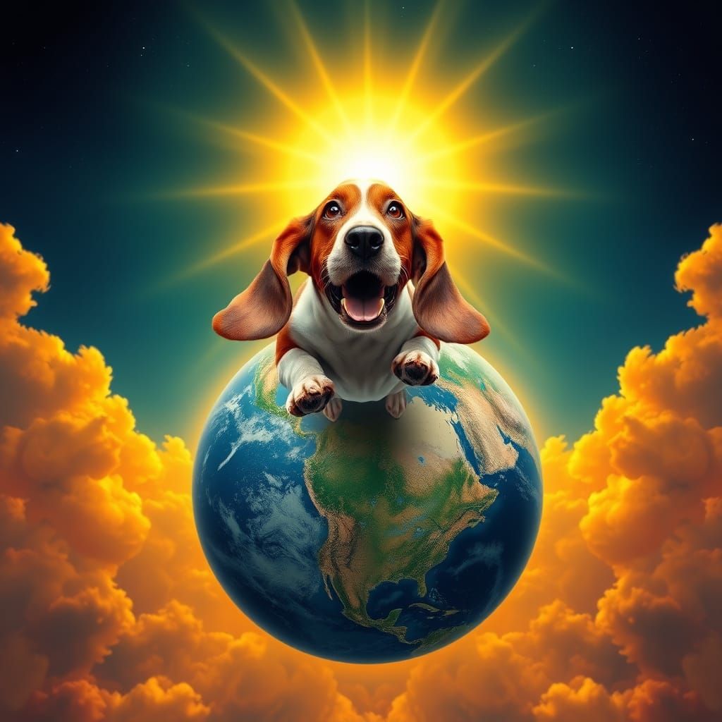Basset Hound Jumps From Earth to Radiant Sun