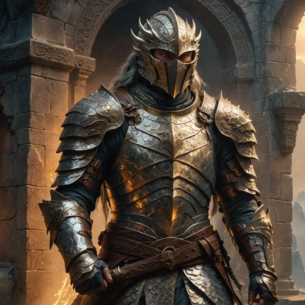 Warrior in Dragon Scale Mail in Misty Temple