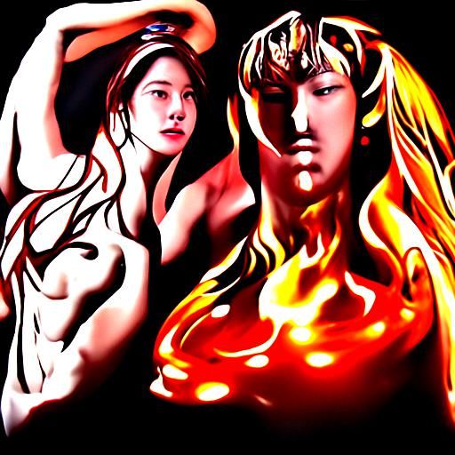 Hyperrealistic Venus and Vulcan as Water and Fire