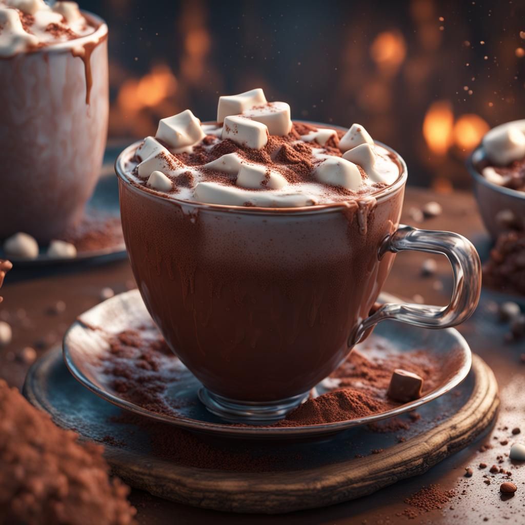 Three Cups of Hot Chocolate: Detailed Matte Painting