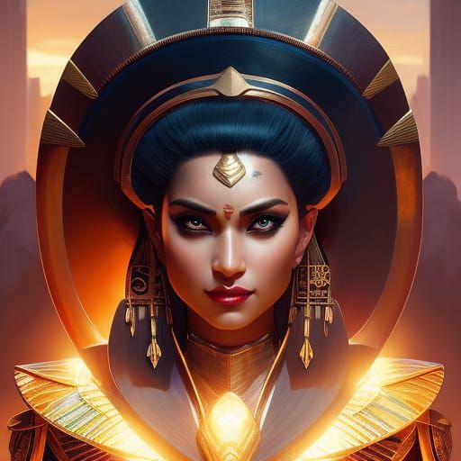 Egyptian War Goddess Portrait in Art Nouveau Style
