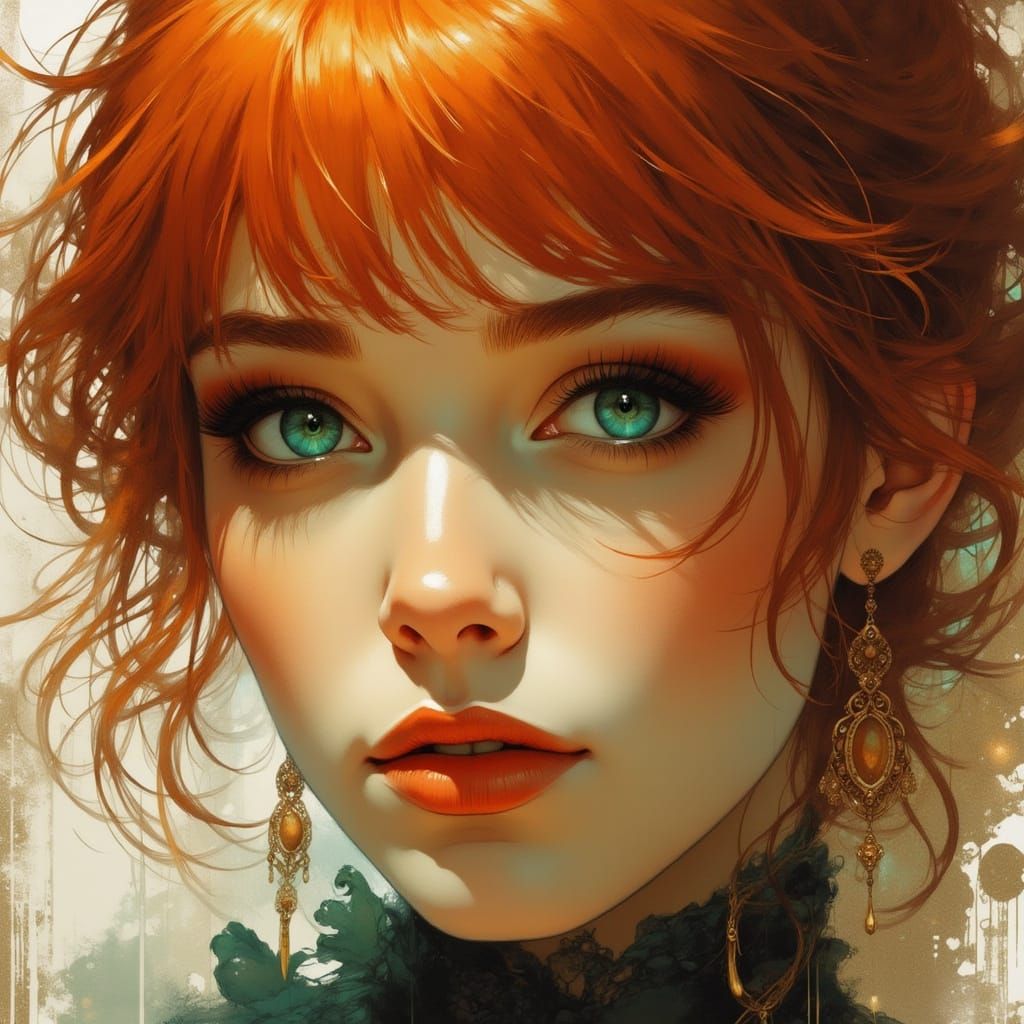 Ethereal Redhead Woman Portrait with Gothic Makeup