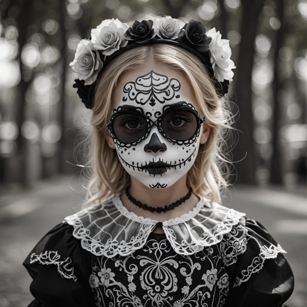 Young Spanish Girl as Catrina: Hyper-Realistic Portrait