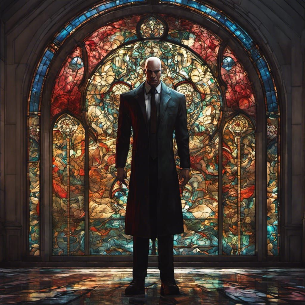 Stained Glass Agent 47: Dark Fantasy Art