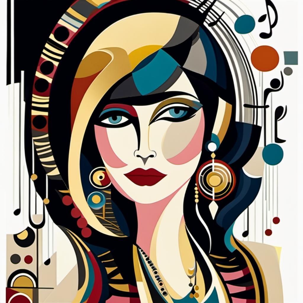 Art Deco Portrait with Bohemian Music Notes