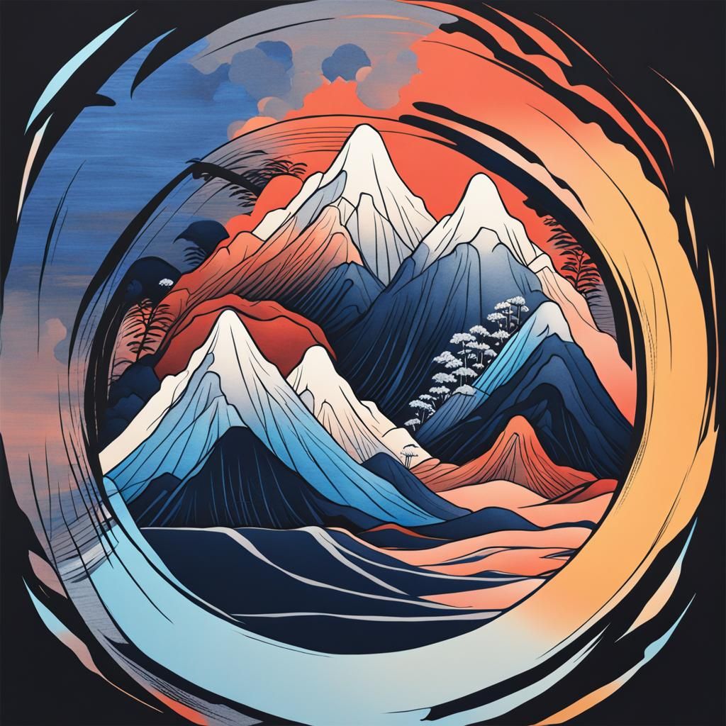 Minimalist Sumi-e Landscape with Indigo Ink