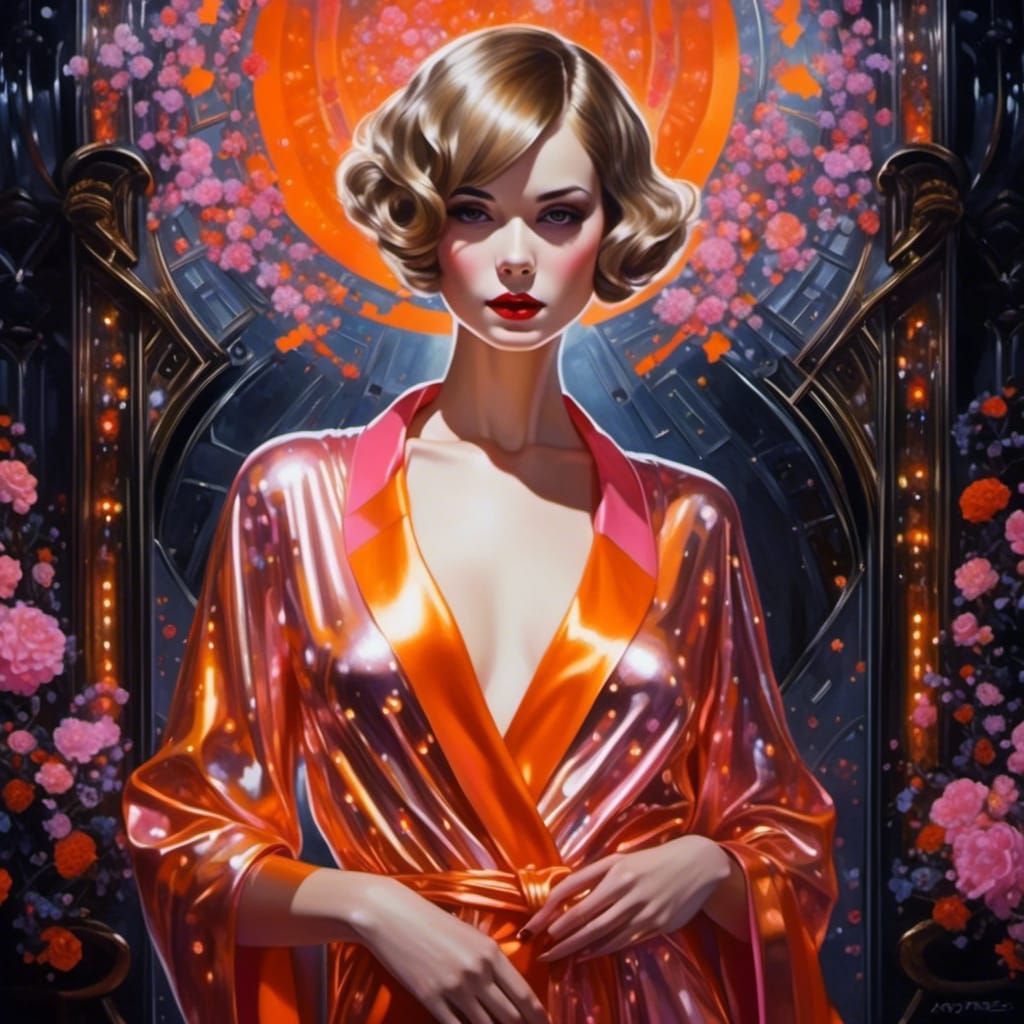 Elegant Noir: 1920s Gothic Portrait in Metallic Style