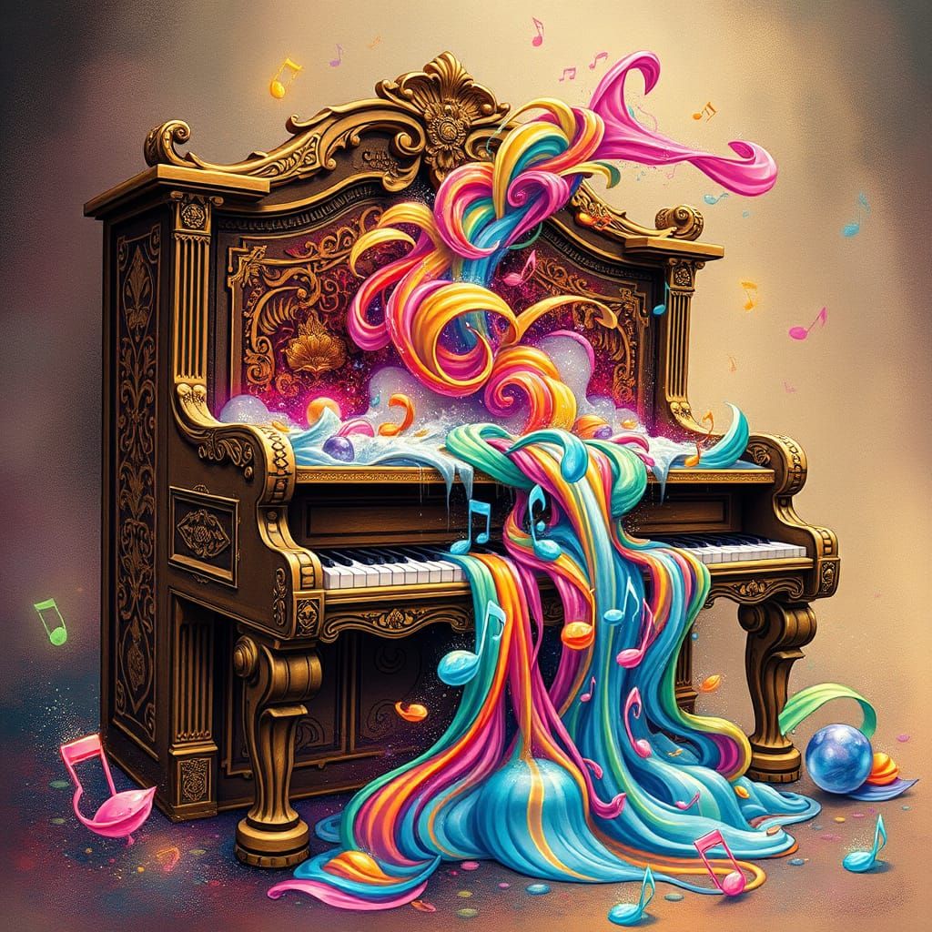 Ornate Piano Creates Fountain of Musical Notes
