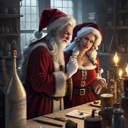 Angry Santa and Mrs. Claus in Digital Art