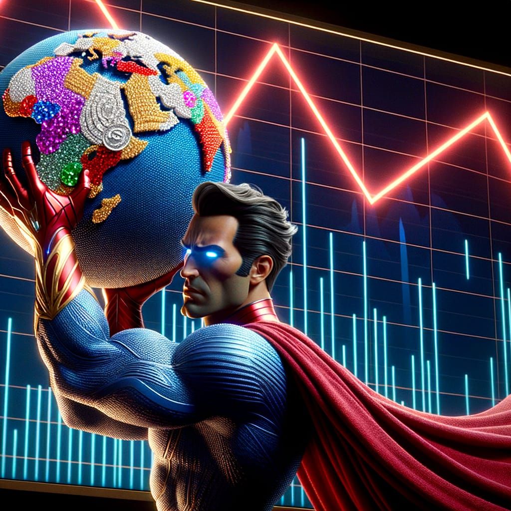 Superhero Struggles with Diamond Globe Before Plunging Graph