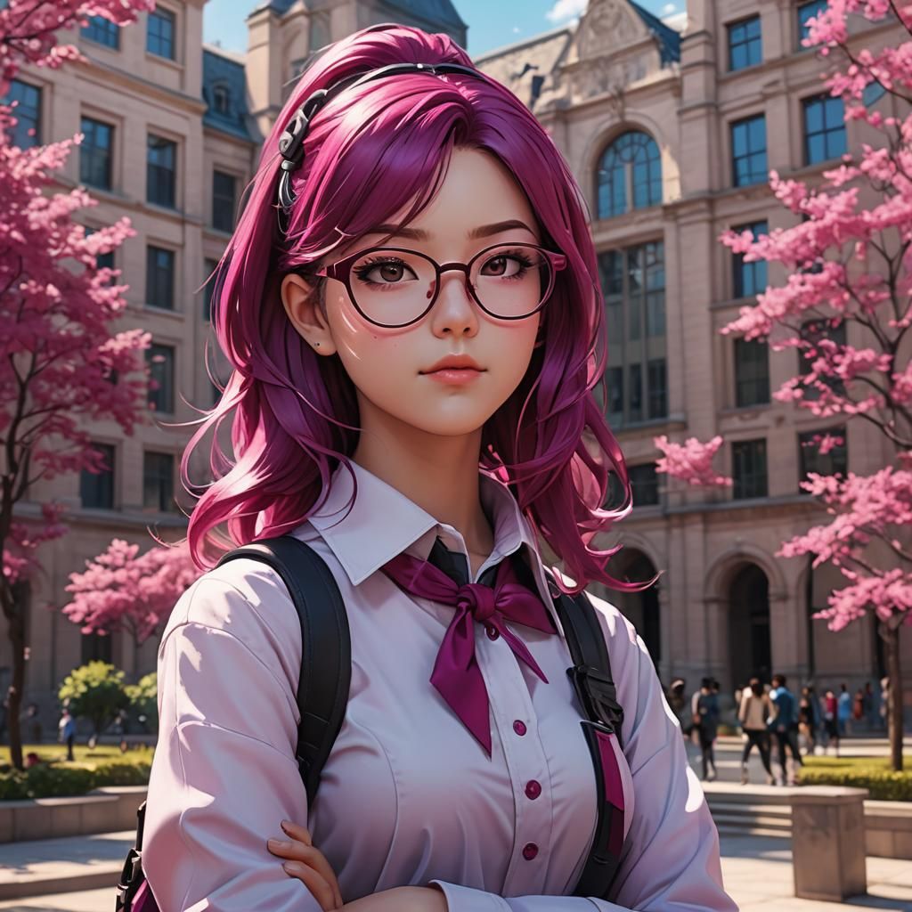 Anime Style Magenta Bombshell on Campus