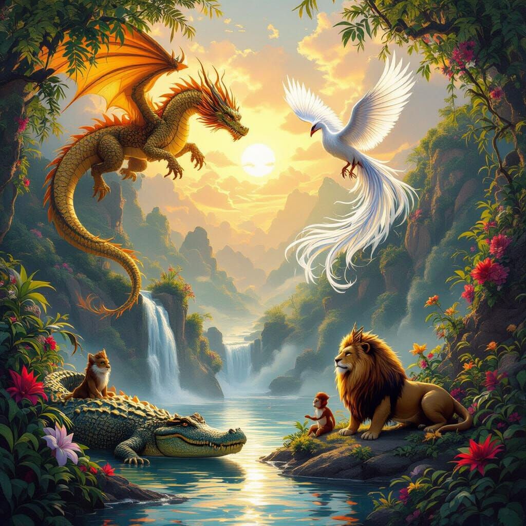 Mythical Creatures Paradise Island in Golden Hour