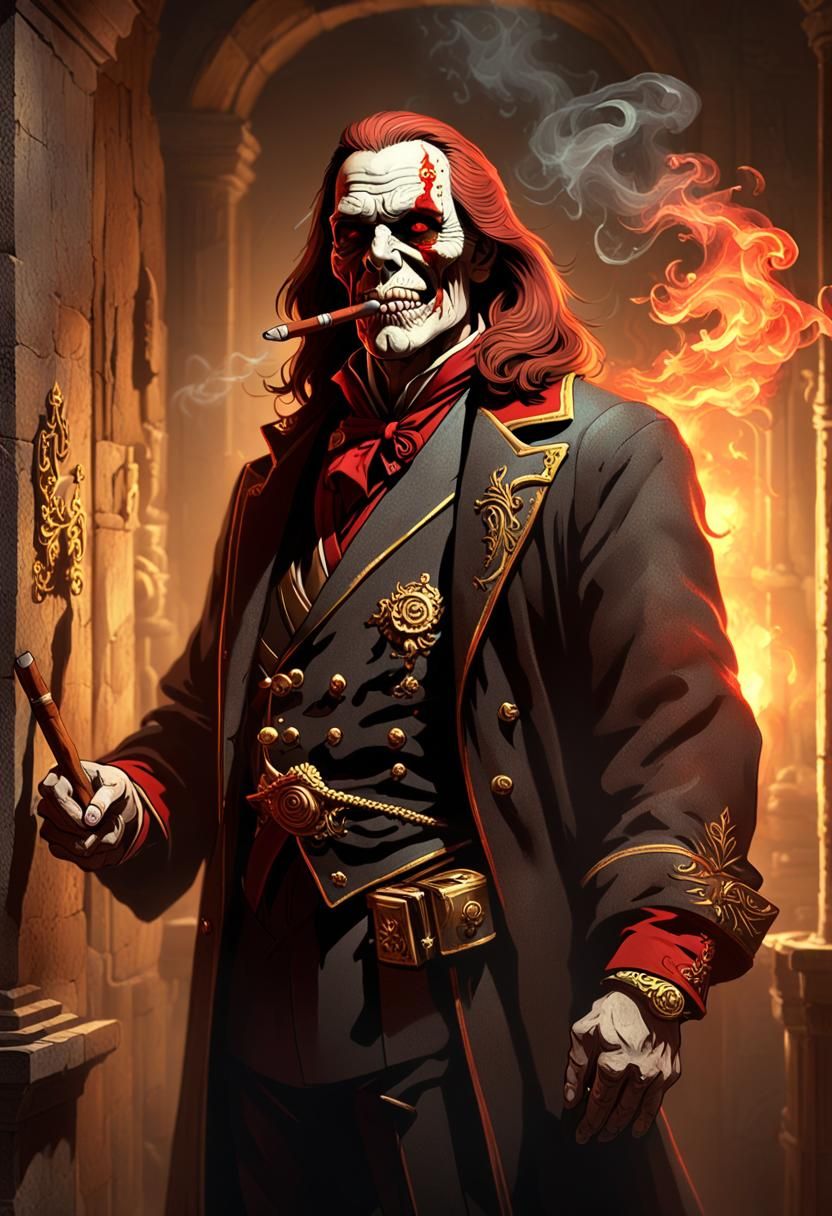 Sinister Figure with Golden Tooth, Dark Fantasy Art