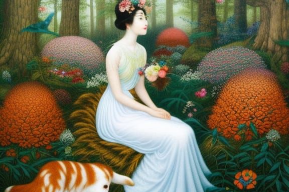 Surreal Floral Scene with Warped Perspective