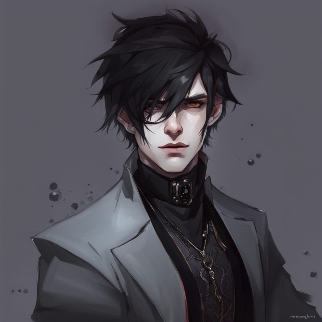 Gothic Anime Vampire Portrait in Art Nouveau Style