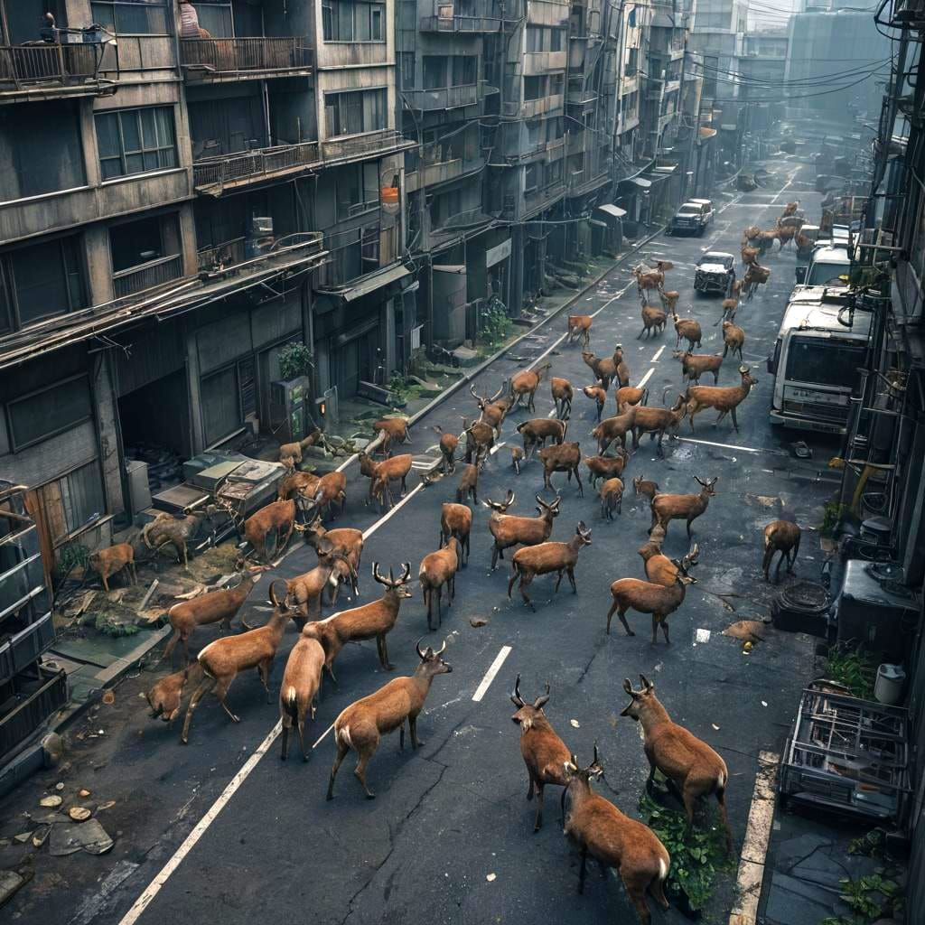 Deer in Post-Apocalyptic Tokyo: Unreal Engine Render