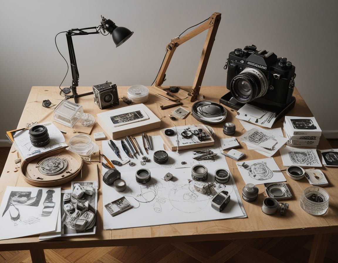 Unconventional Creative Table With Experimental Photo Tools