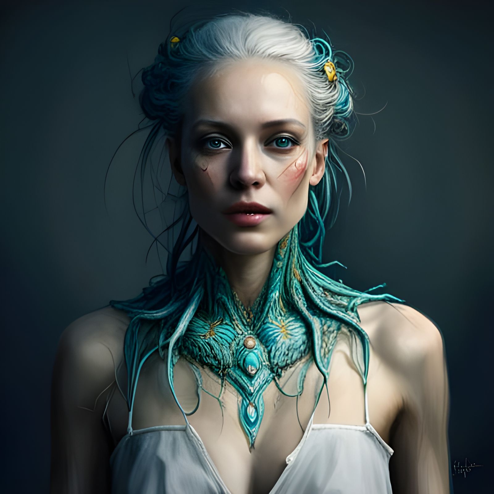 Ethereal Ghost Woman Portrait in Precisionist Style