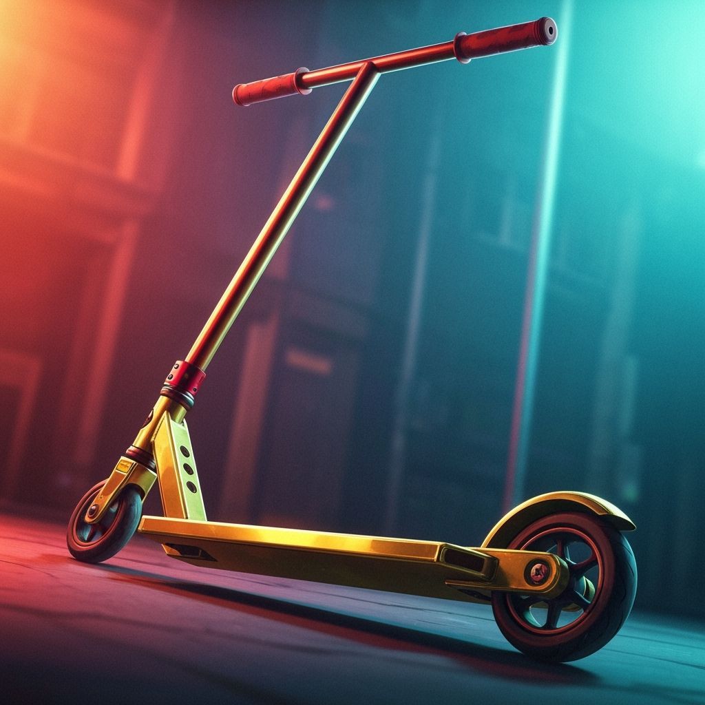 Stunt Scooter with Gold Deck and Red Handlebars