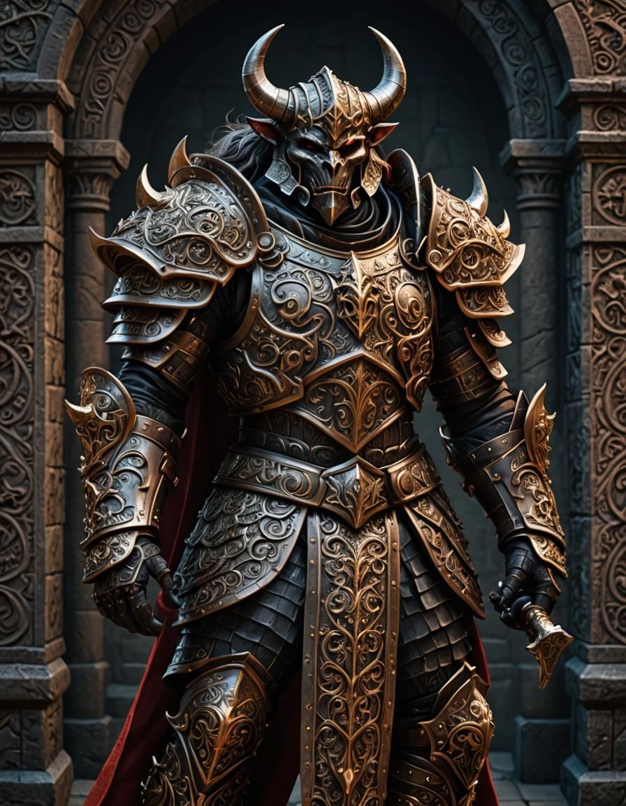 Minotaur Demon Knight in Romanesque Style