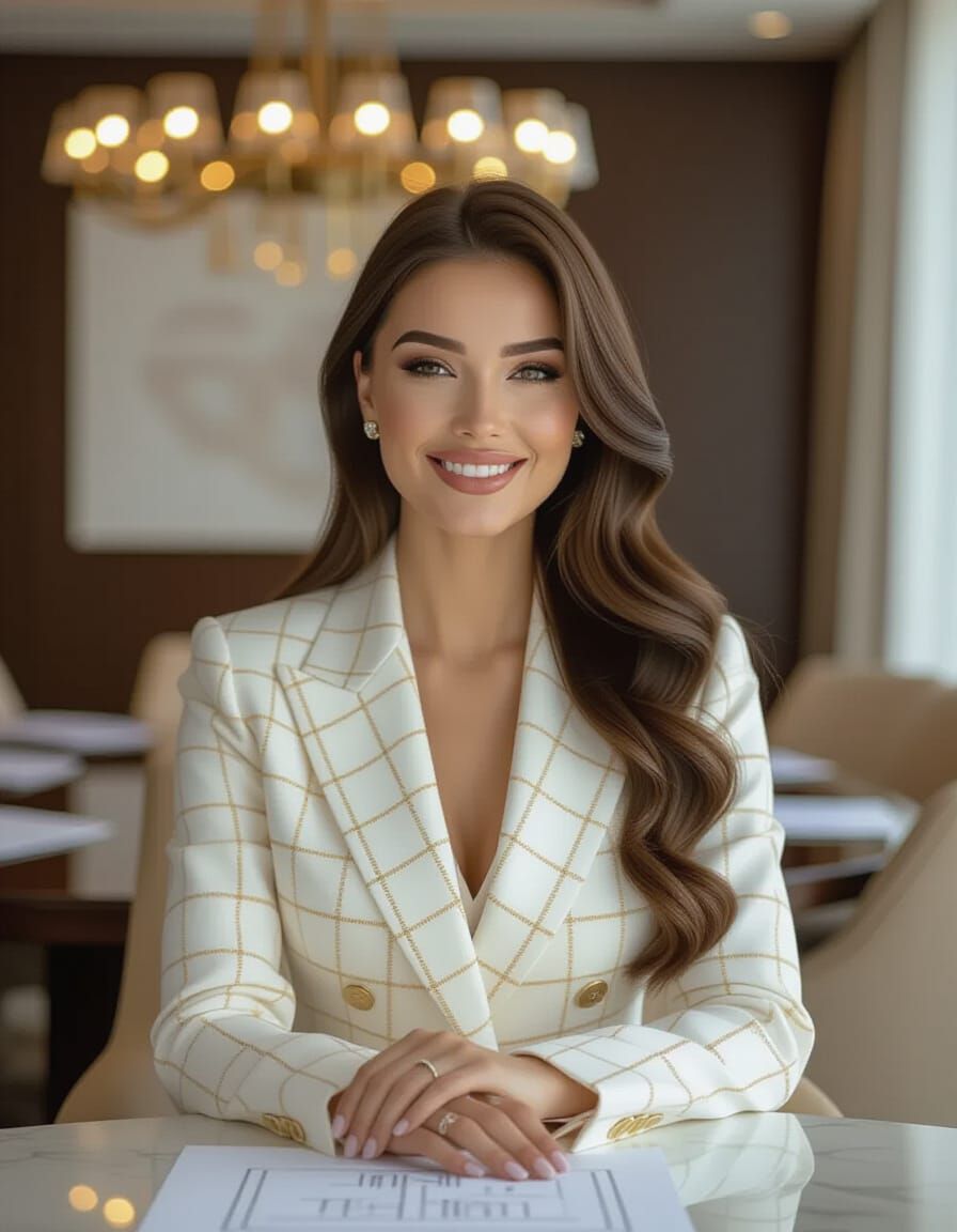 Gorgeous Russian Woman in Houndstooth Suit