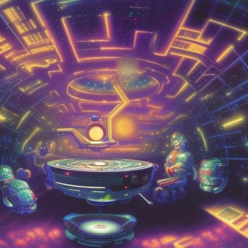 Robots Meditating in Spaceship, Hyperdetailed Ethereal Fanta...