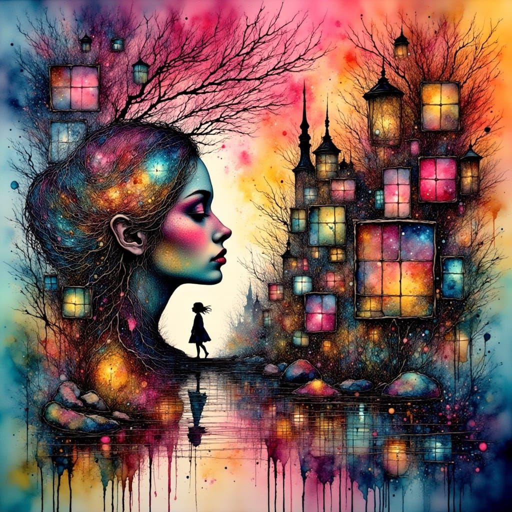 Vibrant Urban Galaxy Drenched in Neo-Impressionist Colors