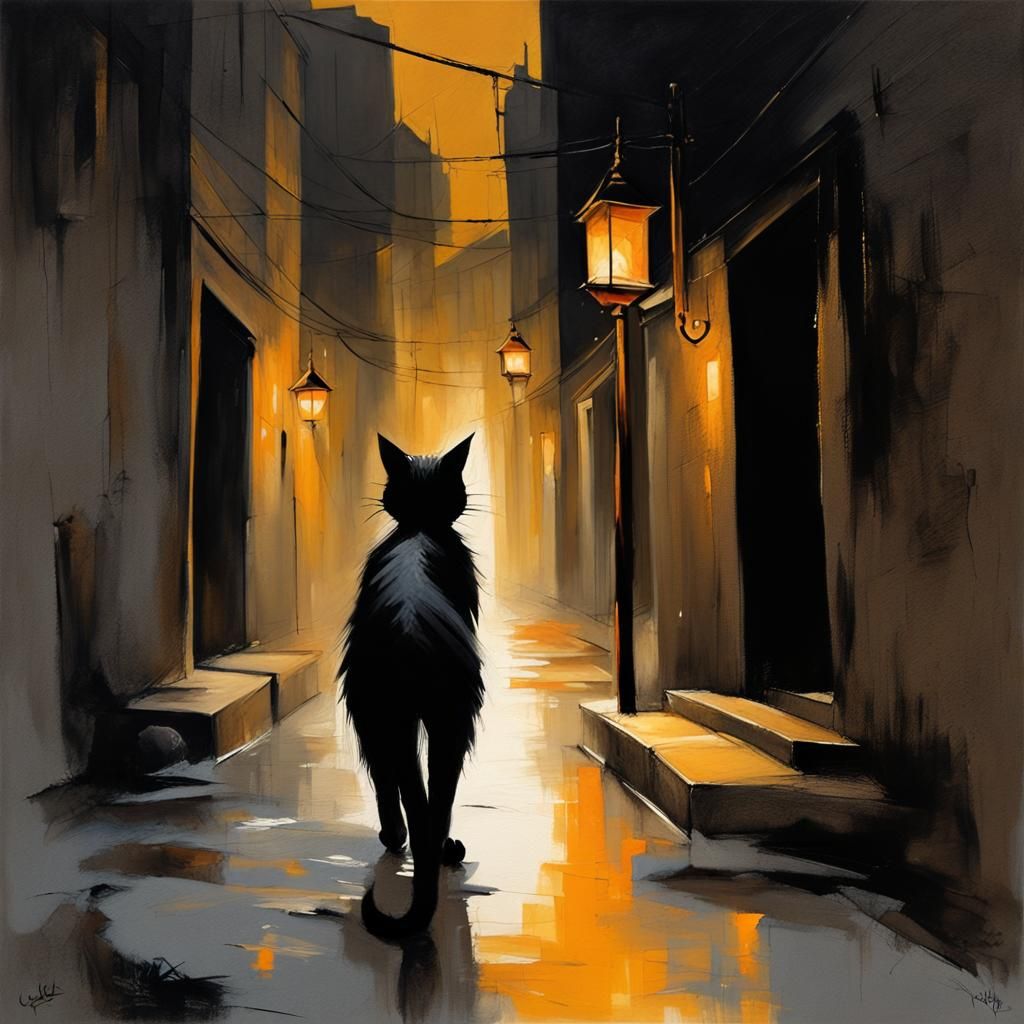 Alley Cat Prowl: Dark Fantasy Illustration