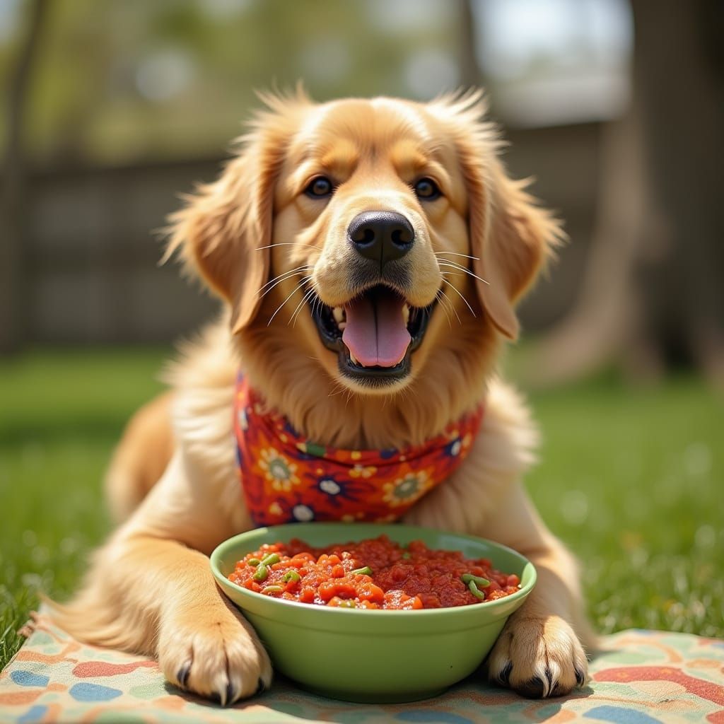 Golden Retriever in Vibrant Chili Feast