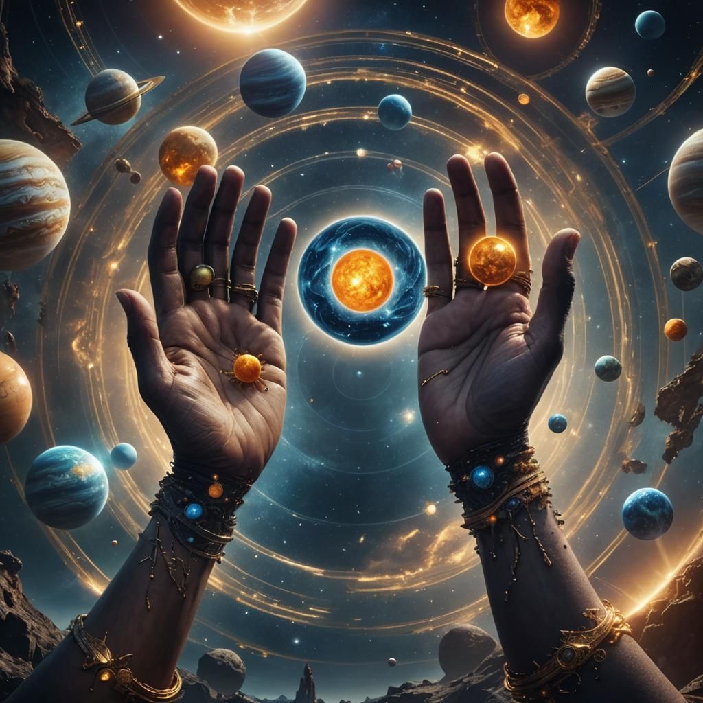 Enchanted Solar System Above Indigo Hands: Digital Matte Pai...