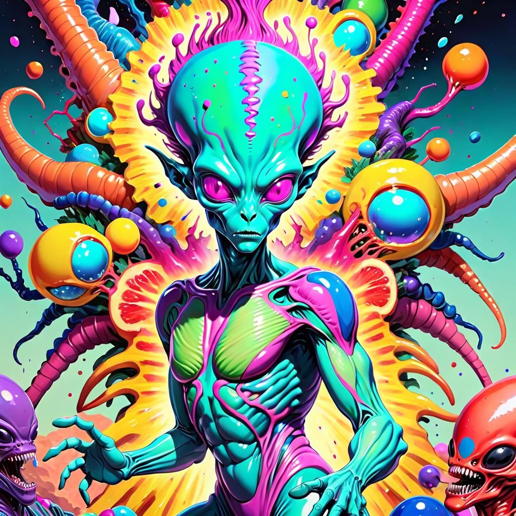 Vibrant Pop Explosion, hyperrealisticly detailed, alien evol...