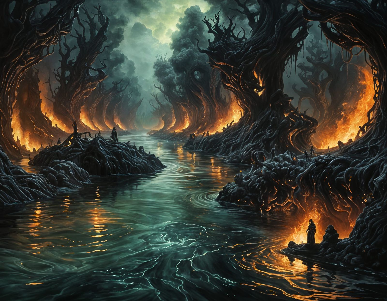 Hades: River Styx with Souls, Oil Painting