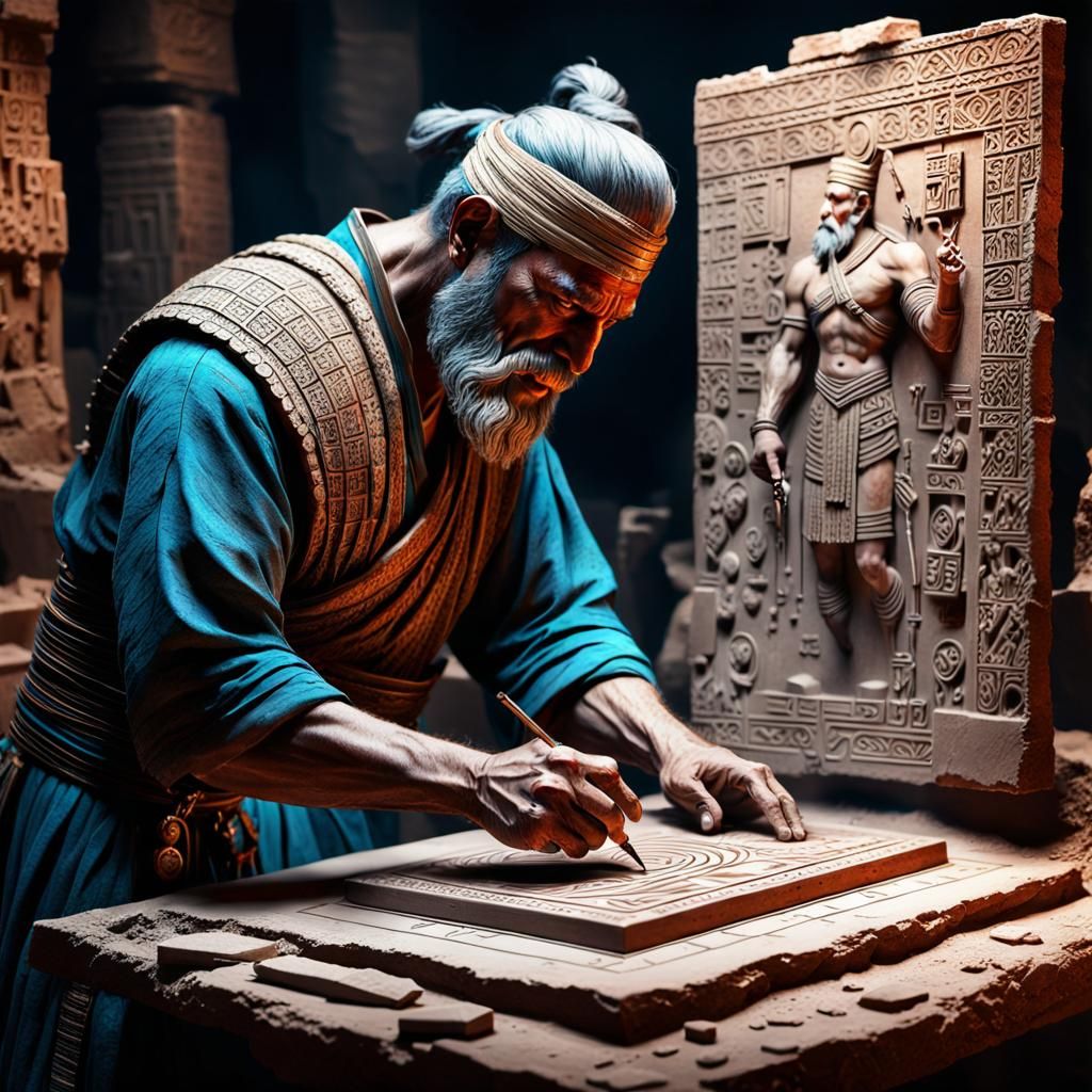 Ancient Sumerian Scribe Creates Cuneiform Tablet